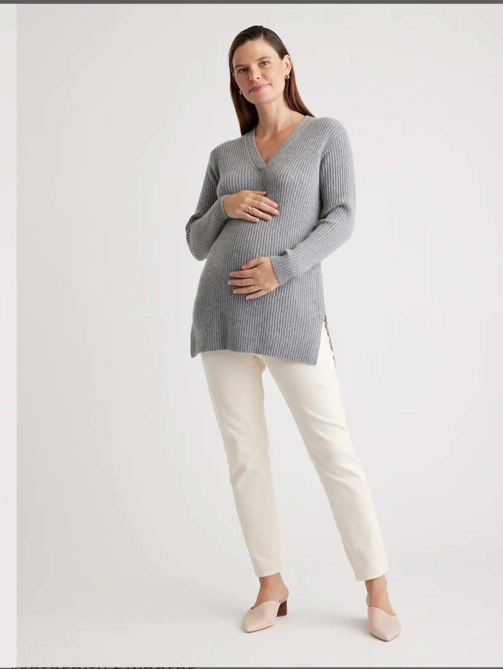 QUINCE Mongolian Cashmere Ribbed Side Zip Maternity Nursing Sweater, Small